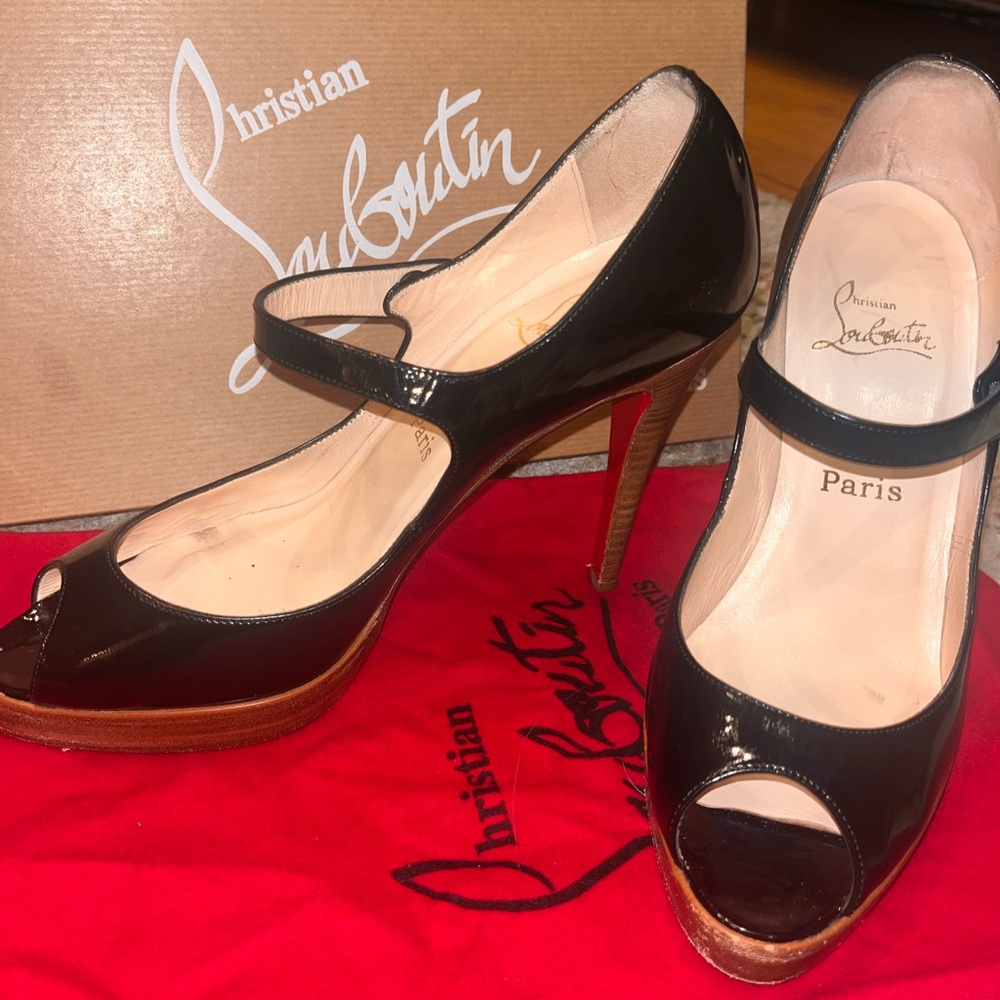 Christian Louboutin Patten Leather Mary Jane Black Heels